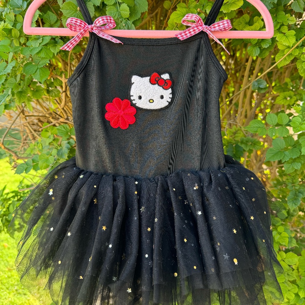 Chenille Hello Kitty Flower and Bows Black Tutu Dress Size 1-2 Years